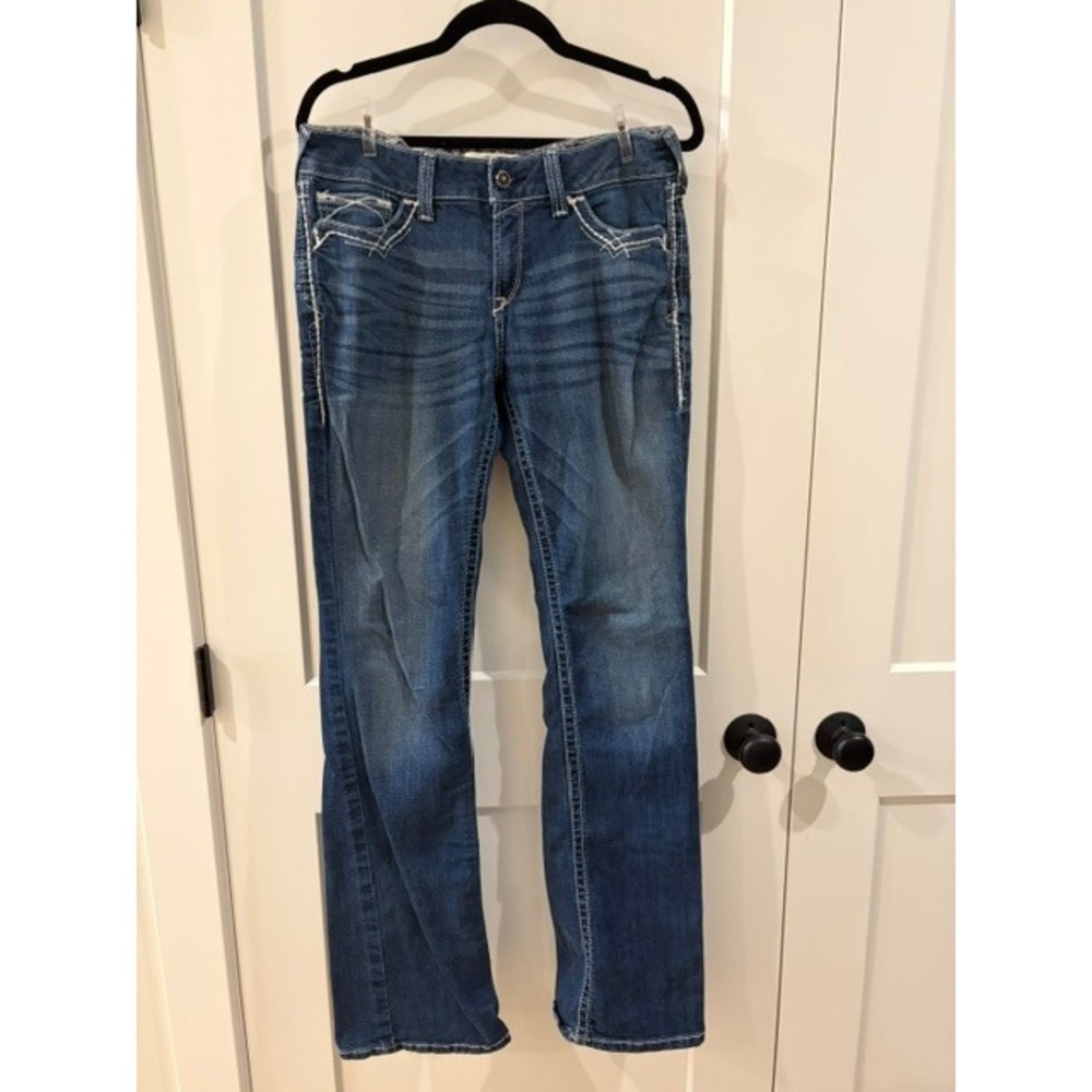 Ariat REAL Denim Mid Rise Bootcut Jeans Medium Wash Thick Stitch 31XL Womens